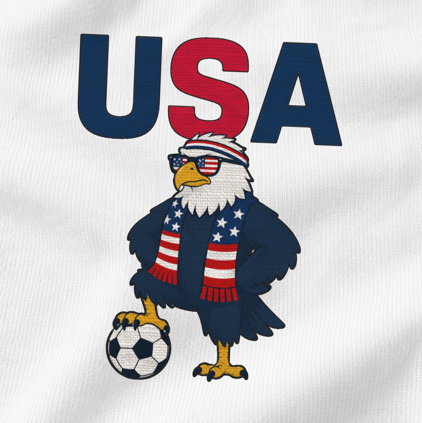 Eagle holding a soccer ball with 'USA' text on a white background